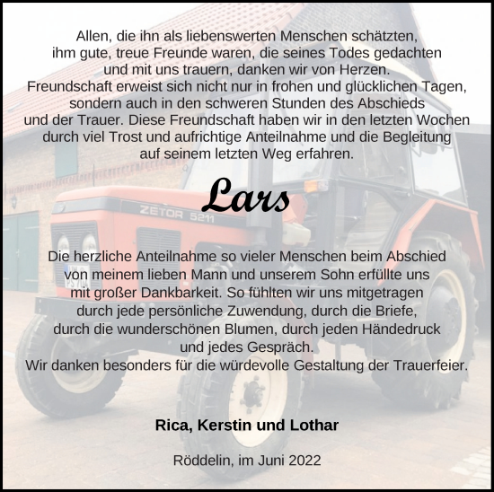 Traueranzeige von Lars  von Templiner Zeitung