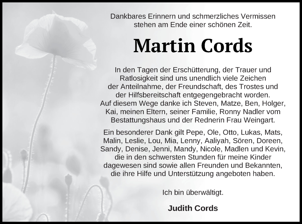  Traueranzeige für Martin Cords vom 24.06.2022 aus Müritz-Zeitung