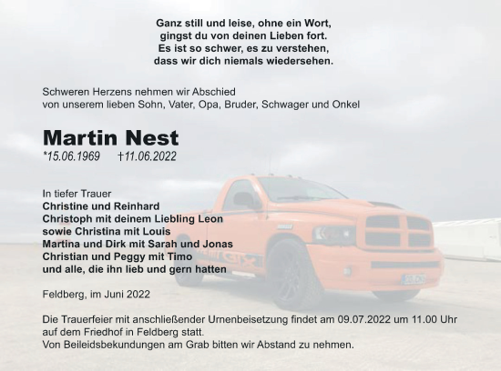 Traueranzeige von Martin Nest von Strelitzer Zeitung