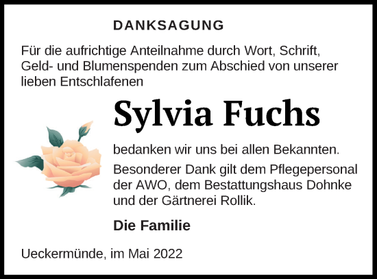 Traueranzeige von Sylvia Fuchs von Haff-Zeitung