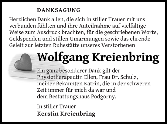 Traueranzeige von Wolfgang Kreienbring von Strelitzer Zeitung