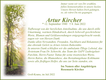 Traueranzeige von Artur Kircher von Hagenower Kreisblatt