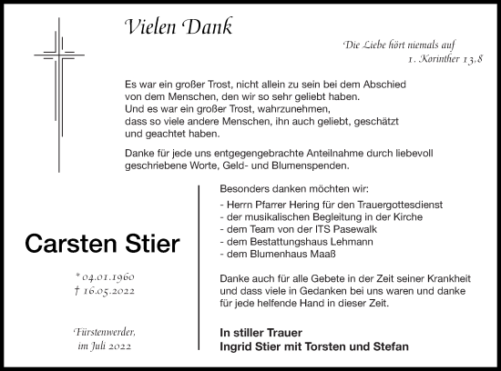 Traueranzeige von Carsten Stier von Prenzlauer Zeitung