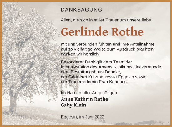 Traueranzeige von Gerlinde Rothe von Haff-Zeitung