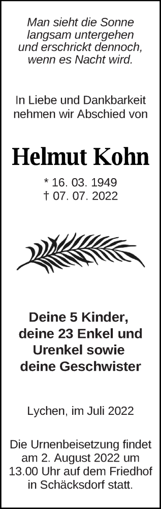 Traueranzeige von Helmut Kohn von Templiner Zeitung