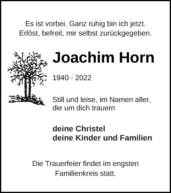 Traueranzeige von Joachim Horn von Haff-Zeitung