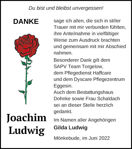 Traueranzeige von Joachim Ludwig von Haff-Zeitung