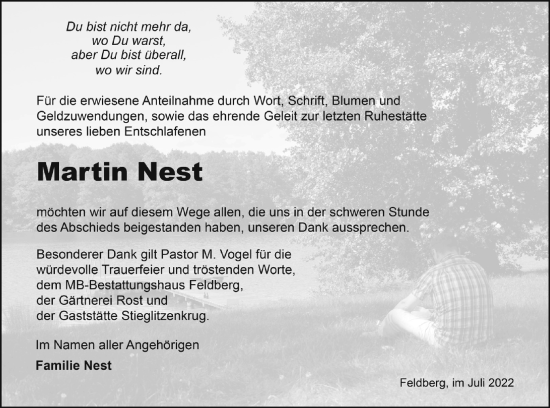 Traueranzeige von Martin Nest von Strelitzer Zeitung