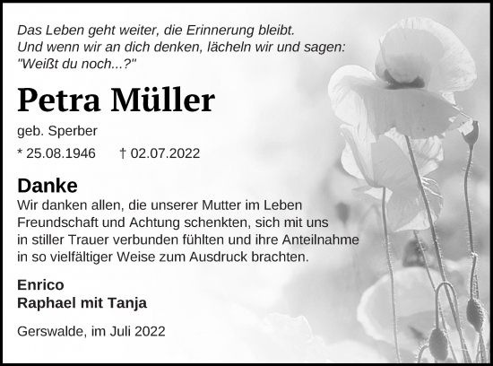 Traueranzeige von Petra Müller von Templiner Zeitung