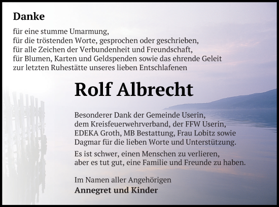 Traueranzeige von Rolf Albrecht von Strelitzer Zeitung