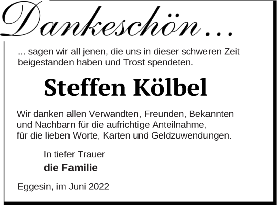 Traueranzeige von Steffen Kölbel von Haff-Zeitung