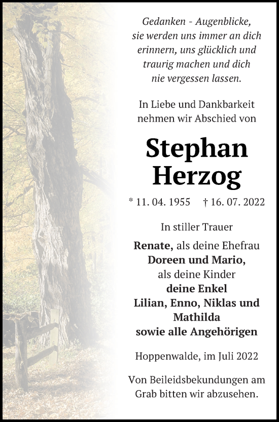 Traueranzeige von Stephan Herzog von Haff-Zeitung