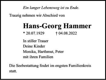 Traueranzeige von Hans-Georg Hammer von Norddeutsche Neueste Nachrichten