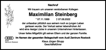 Traueranzeige von Maximilian Steinberg von Norddeutsche Neueste Nachrichten