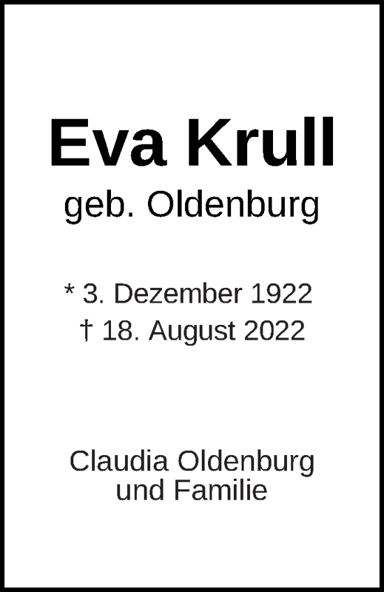 Traueranzeige von Eva Krull von Demminer Zeitung