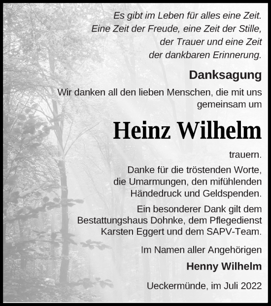 Traueranzeige von Heinz Wilhelm von Haff-Zeitung