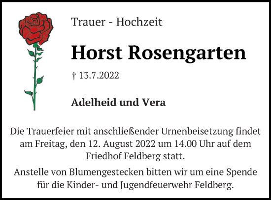 Traueranzeige von Horst Rosengarten von Strelitzer Zeitung