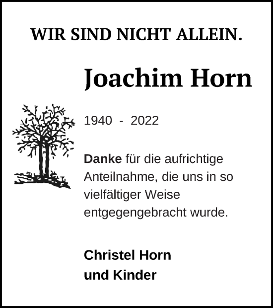 Traueranzeige von Joachim Horn von Haff-Zeitung