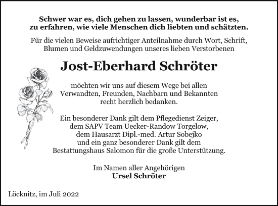 Traueranzeige von Jost-Eberhard Schröter von Pasewalker Zeitung