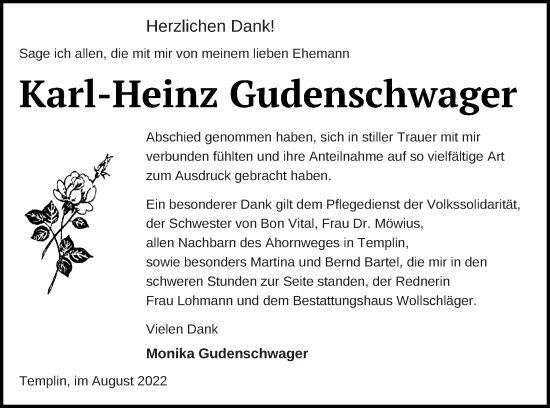 Traueranzeige von Karl-Heinz Gudenschwager von Templiner Zeitung
