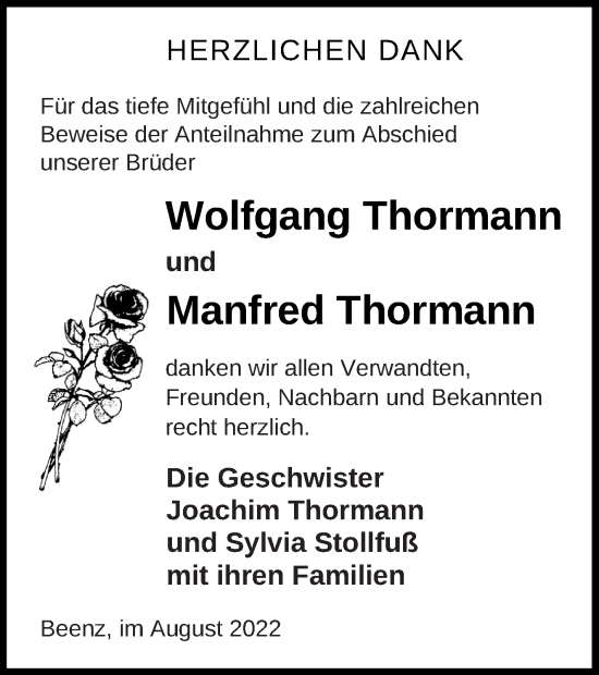 Traueranzeige von Manfred Thormann von Templiner Zeitung