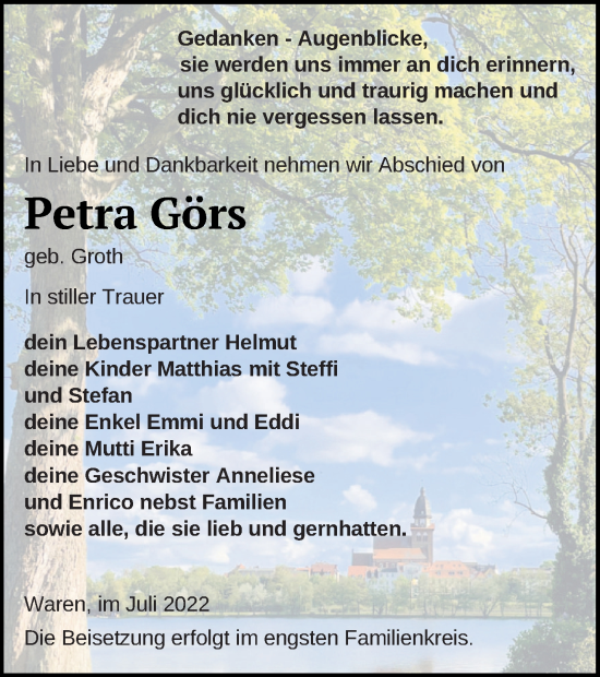 Traueranzeige von Petra Görs von Müritz-Zeitung
