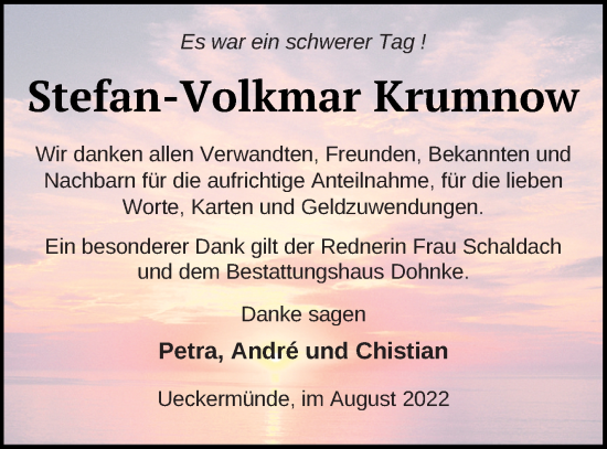 Traueranzeige von Stefan-Volkmar Krumnow von Haff-Zeitung