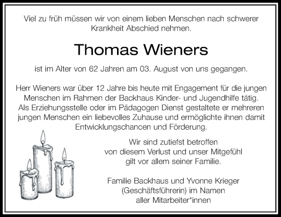 Traueranzeige von Thomas Wieners von Uckermark Kombination