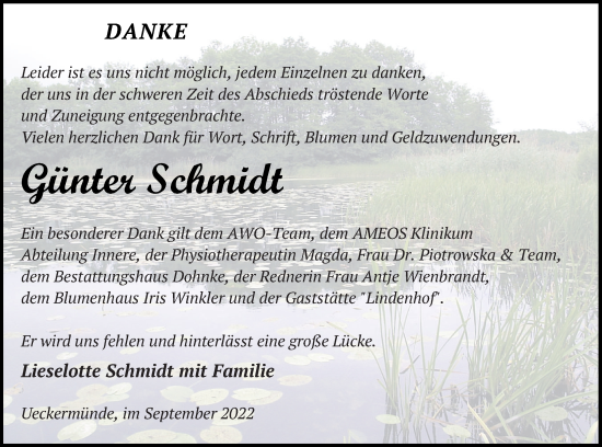 Traueranzeige von Günter Schmidt von Haff-Zeitung