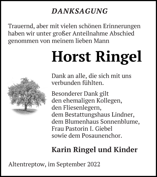 Traueranzeige von Horst Ringel von Neubrandenburger Zeitung