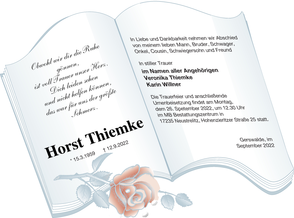  Traueranzeige für Horst Thiemke vom 16.09.2022 aus Templiner Zeitung