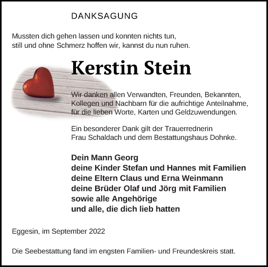 Traueranzeige von Kerstin Stein von Haff-Zeitung