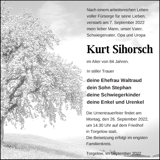 Traueranzeige von Kurt Sihorsch von Haff-Zeitung