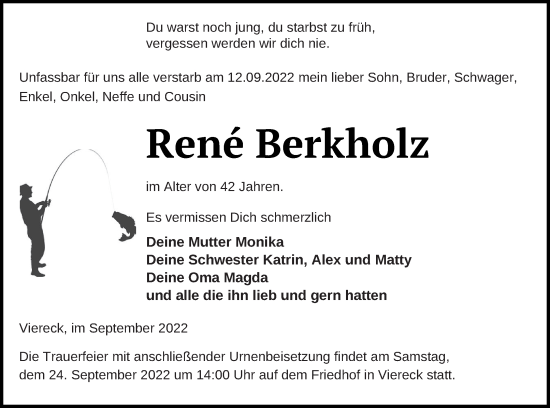 Traueranzeige von René Berkholz von Pasewalker Zeitung