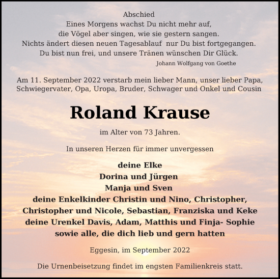 Traueranzeige von Roland Krause von Haff-Zeitung