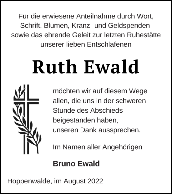 Traueranzeige von Ruth Ewald von Haff-Zeitung