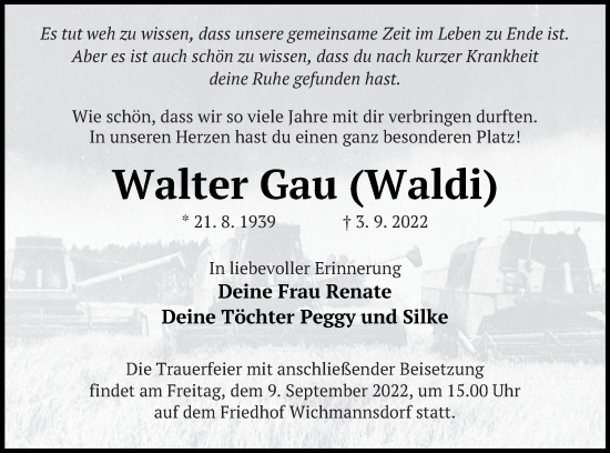 Traueranzeige von Walter Gau von Templiner Zeitung