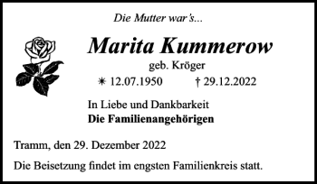 Traueranzeige von Marita Kummerow von Zeitung für die Landeshauptstadt