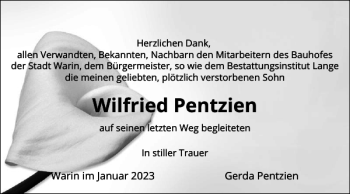 Traueranzeige von Wilfried Pentzien von Anzeiger für Sternberg - Brüel - Warin