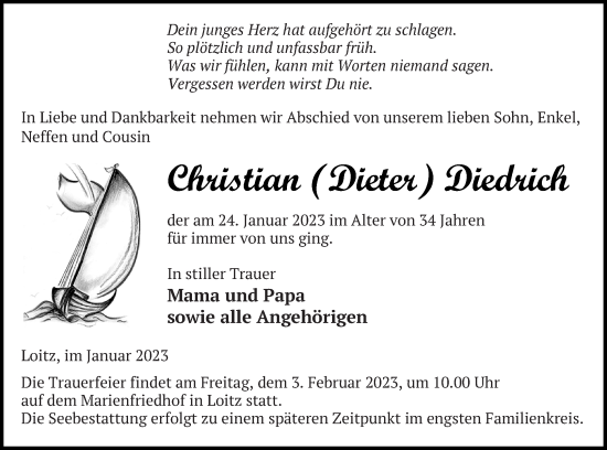 Traueranzeige von Christian Diedrich von Vorpommern Kurier