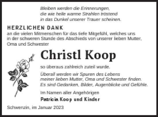 Traueranzeige von Christl Koop von Müritz-Zeitung
