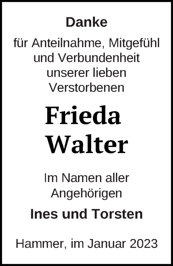 Traueranzeige von Frieda Walter von Haff-Zeitung