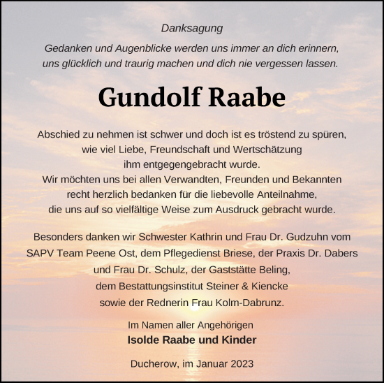 Traueranzeige von Gundolf Raabe von Vorpommern Kurier