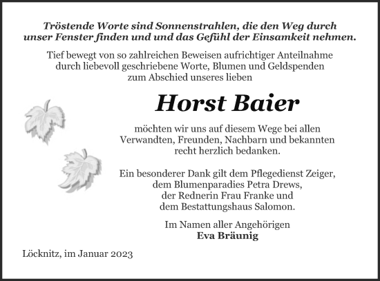 Traueranzeige von Horst Baier von Pasewalker Zeitung