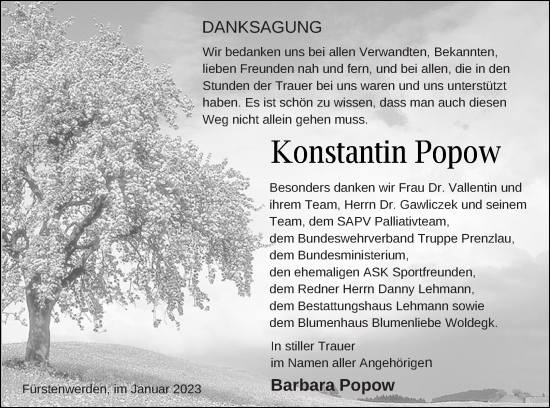 Traueranzeige von Konstantin Popow von Prenzlauer Zeitung