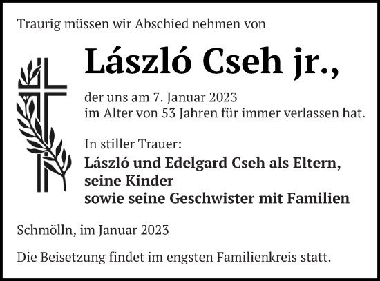 Traueranzeige von László Cseh von Prenzlauer Zeitung