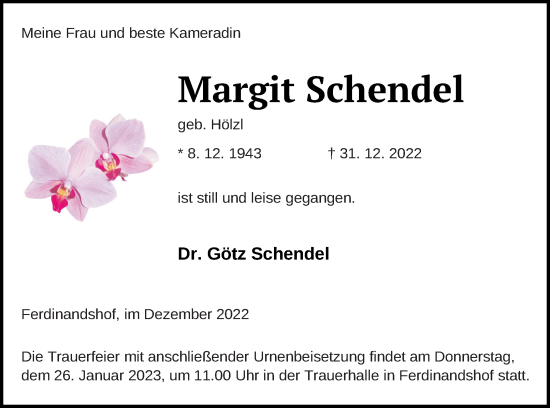 Traueranzeige von Margit Schendel von Haff-Zeitung