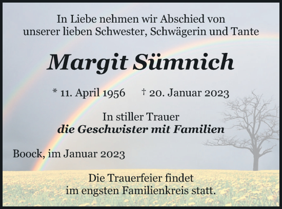 Traueranzeige von Margit Sümnich von Pasewalker Zeitung