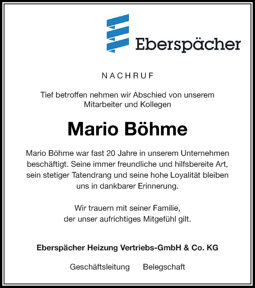  Traueranzeige für Mario Böhme vom 14.01.2023 aus Strelitzer Zeitung