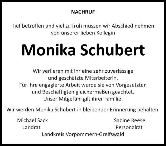 Traueranzeige von Monika Schubert 